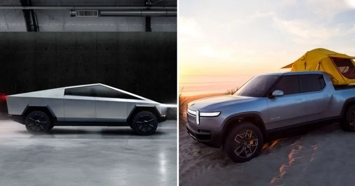 Tesla Cybertruck Cybertruck vs Rivian R1T - Specs and Visual Comparison tesla_cybertruck_tesla_electric_pickup_truck_rivian_r1t_tesla_cybertruck_vs_rivian_r1t_rivian