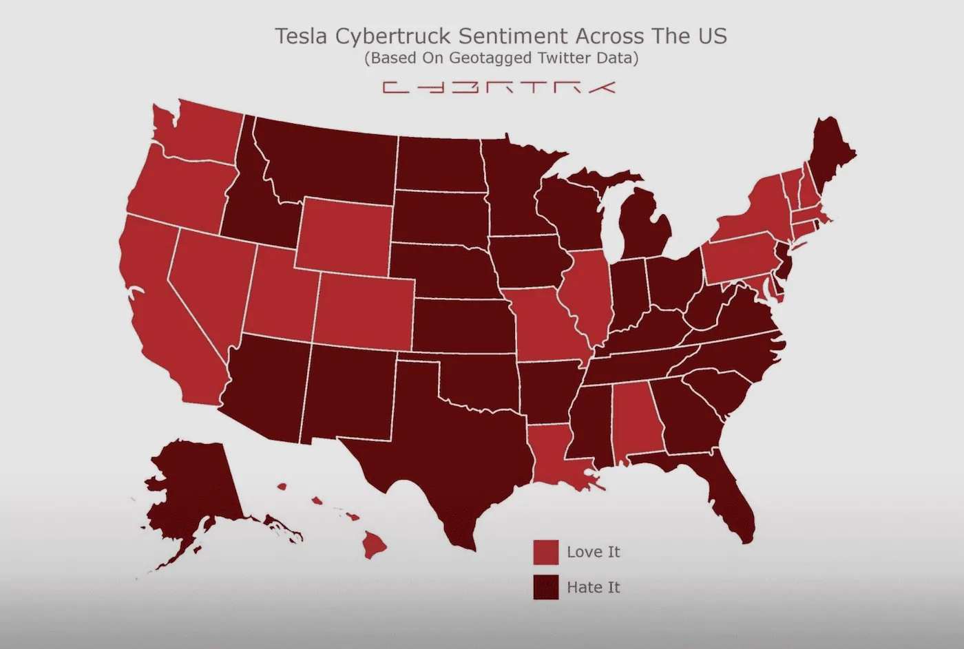 Tesla Cybertruck States that love or hate the Cybertruck :) States that love or hate the Cybertruck