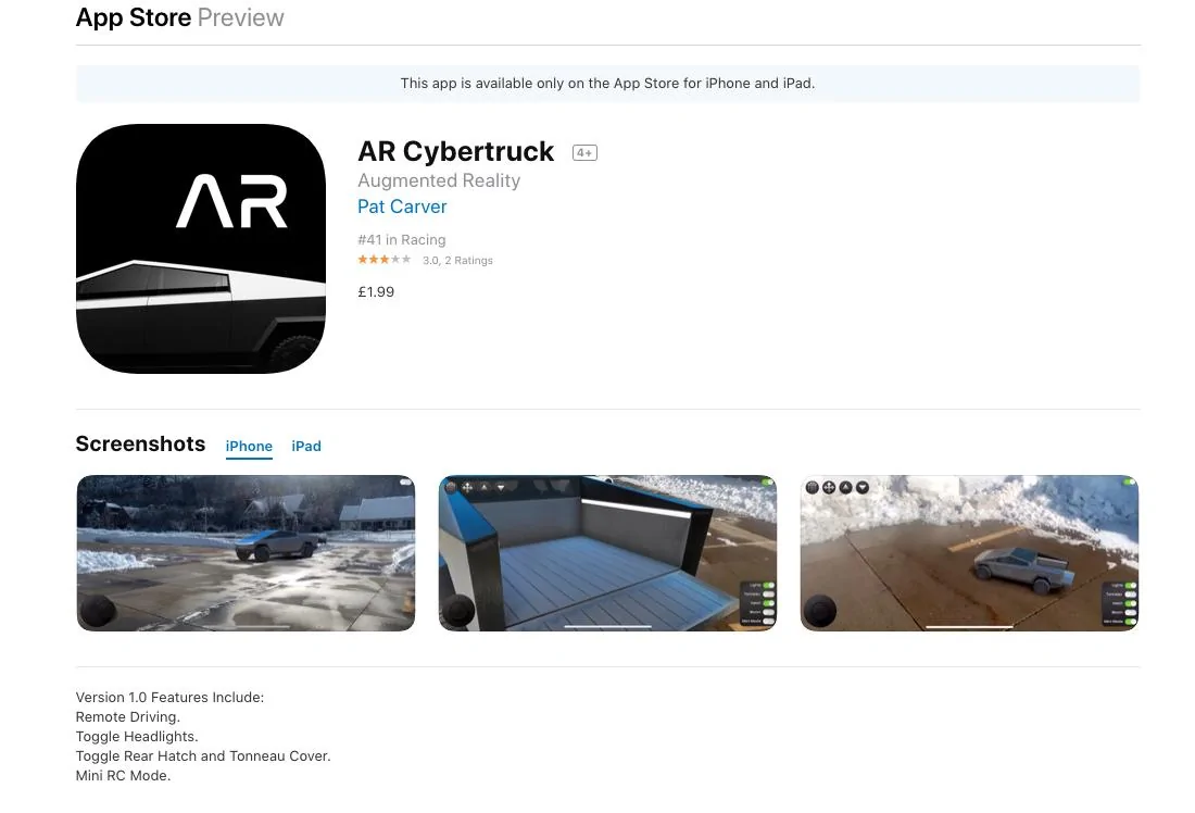 Tesla Cybertruck CyberTruck App Virtual AR Cybertruck