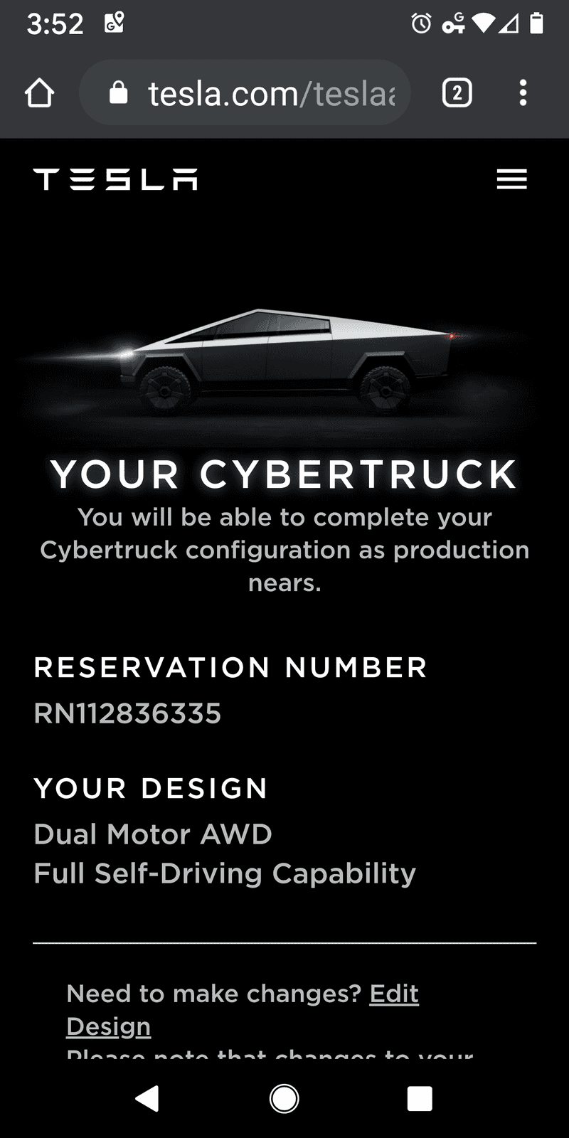 Tesla Cybertruck Post your Cybertruck preorder reservation number! Screenshot_20191210-155225