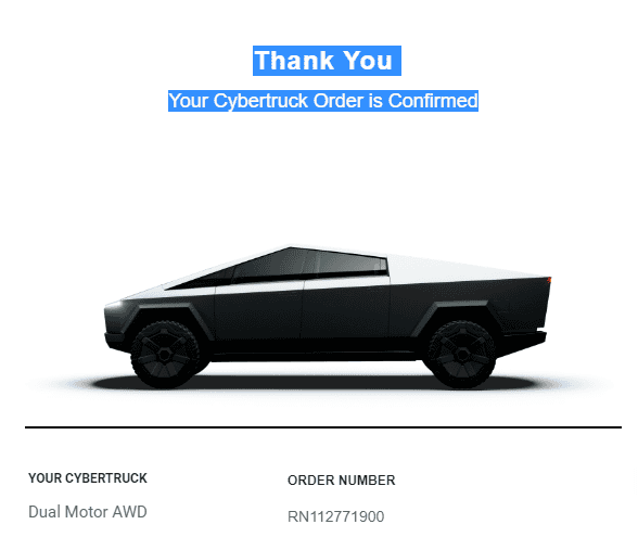 Tesla Cybertruck Post your Cybertruck preorder reservation number! Cybertruck order pic.PNG