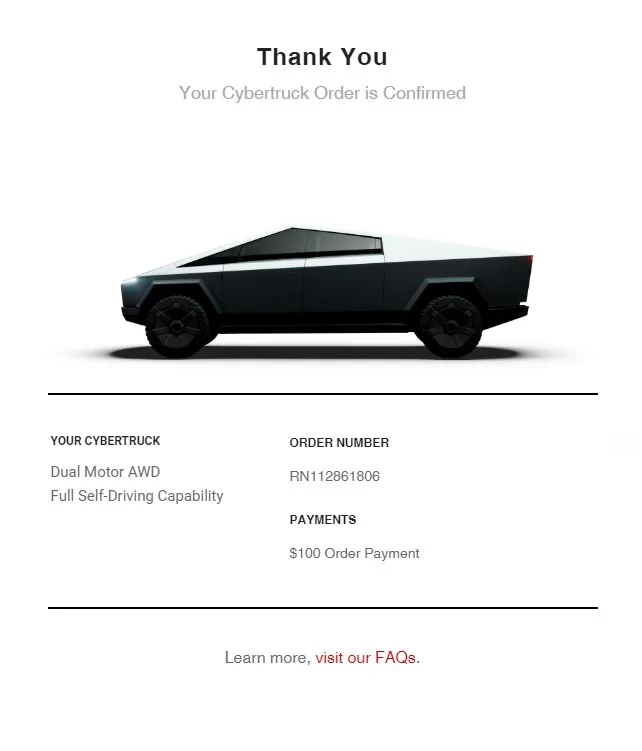 Tesla Cybertruck Post your Cybertruck preorder reservation number! CYBERTRUCK ORDER