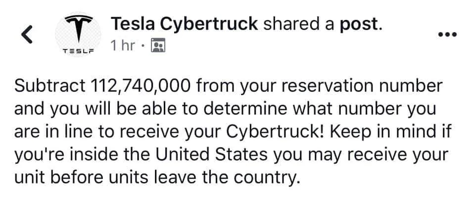 Tesla Cybertruck Cybertruck reservation order number -- how to tell your place in line CT