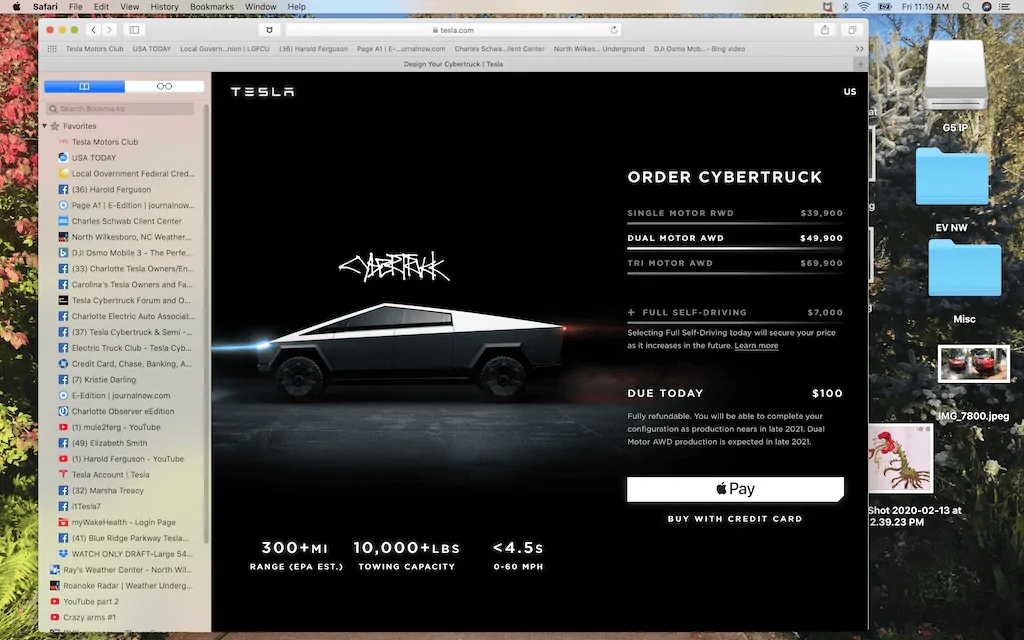 Tesla Cybertruck Tesla homepage for cybertruck pre-order is no longer available? Screen Shot 2020-02-14 at 11.19.16 AM