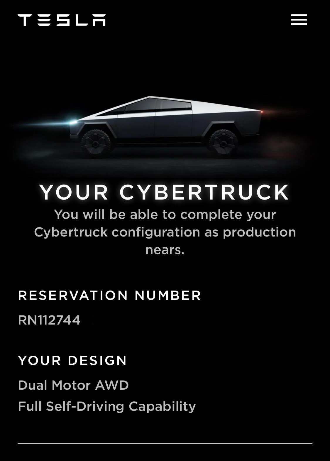 Tesla Cybertruck Post your Cybertruck preorder reservation number! 63FD39B1-B987-42E3-95DE-105F1F46C4F5