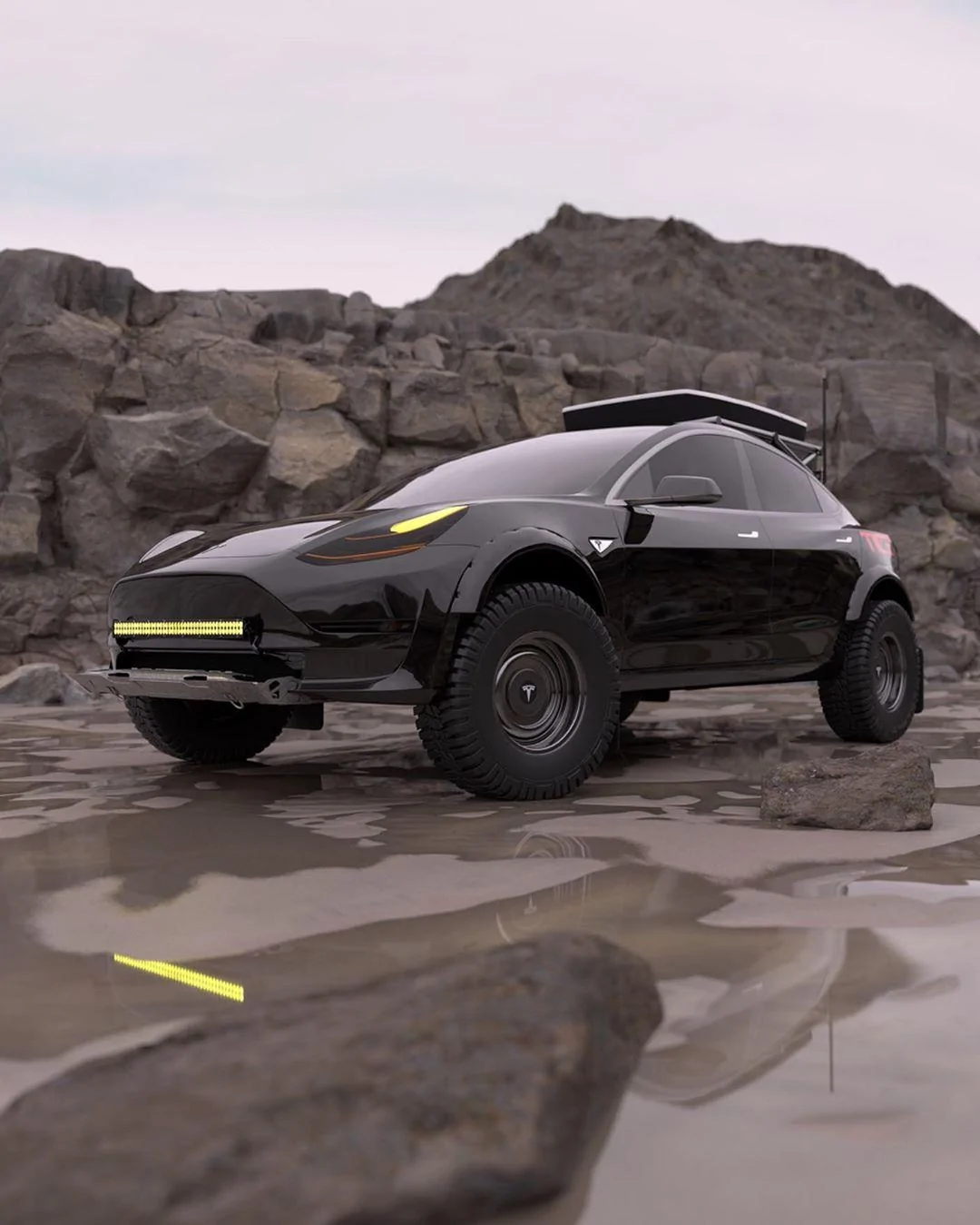 Tesla Cybertruck Powerwall 2 in vault of Cybertruck...easy range upgrade. tesla-model-3-mall-crawler-has-powerwall-on-the-roof-139971_1
