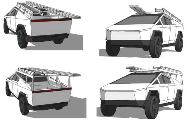 Tesla Cybertruck Factory Ladder Bed Rack For Cybertruck Spotted in Reveal Night Image IMG_6549
