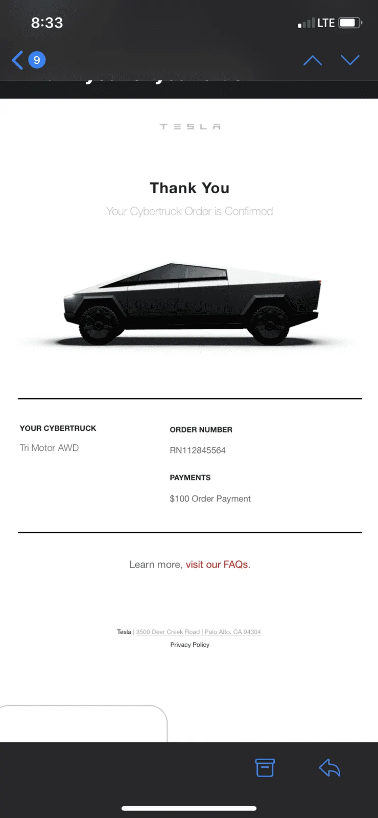 Tesla Cybertruck Post your Cybertruck preorder reservation number! AA40EAE4-166A-4B50-9EEA-51E5015BF10F