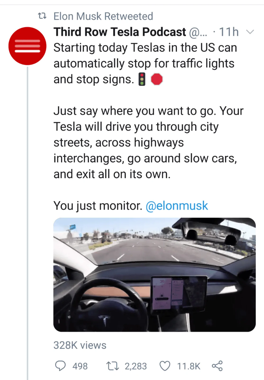 Tesla Cybertruck Full Self Driving (FSD) gets closer to reality as Teslas can now autostop at traffic lights and stop signs. Screenshot_20200425-015236