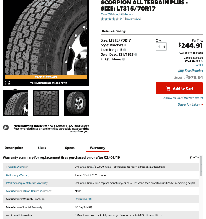 Tesla Cybertruck Cybertruck Tires Scorpion all terrain plus