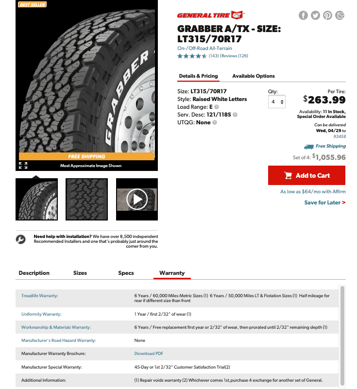 Tesla Cybertruck Cybertruck Tires General Tire Grabber