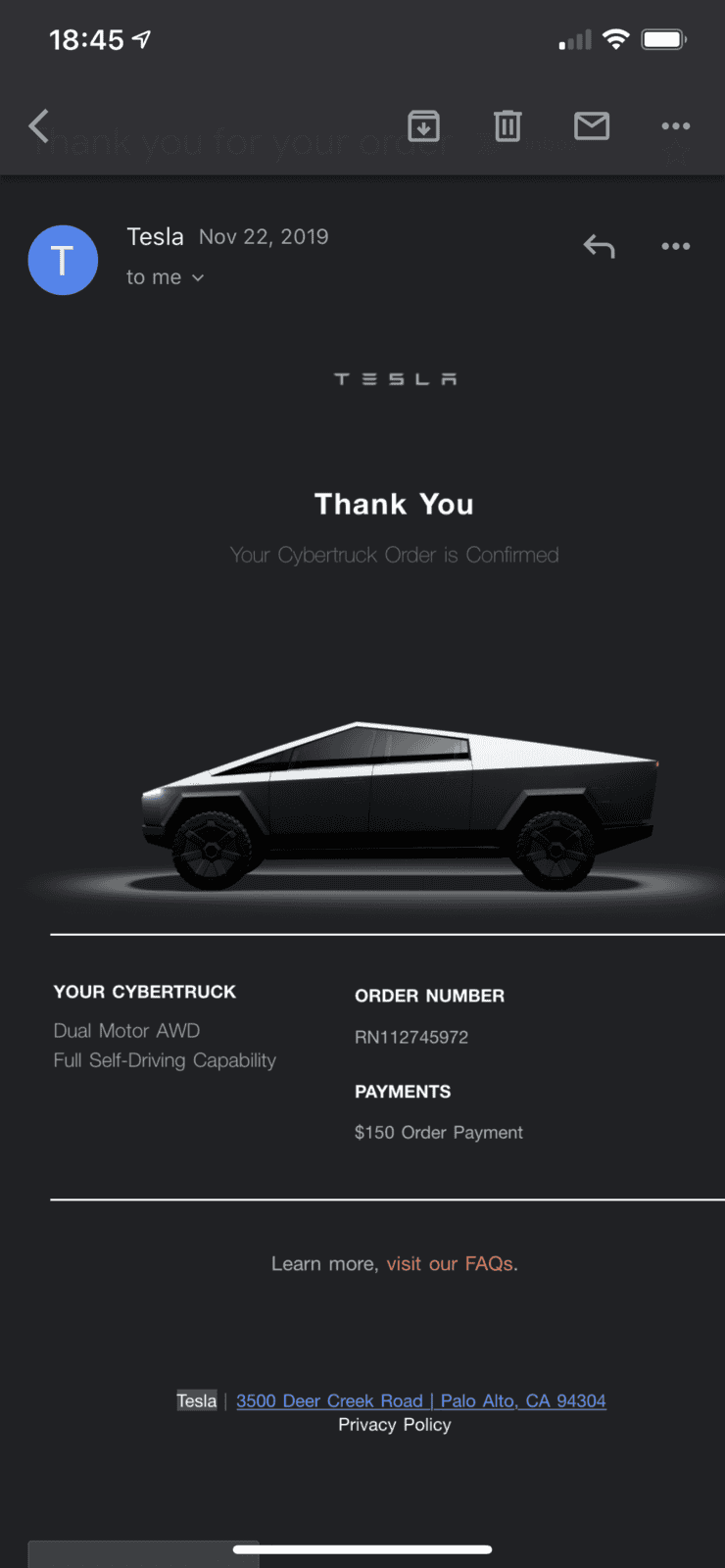 Tesla Cybertruck Post your Cybertruck preorder reservation number! D56EEBBC-981F-4C8D-AFA5-FD863D84917D