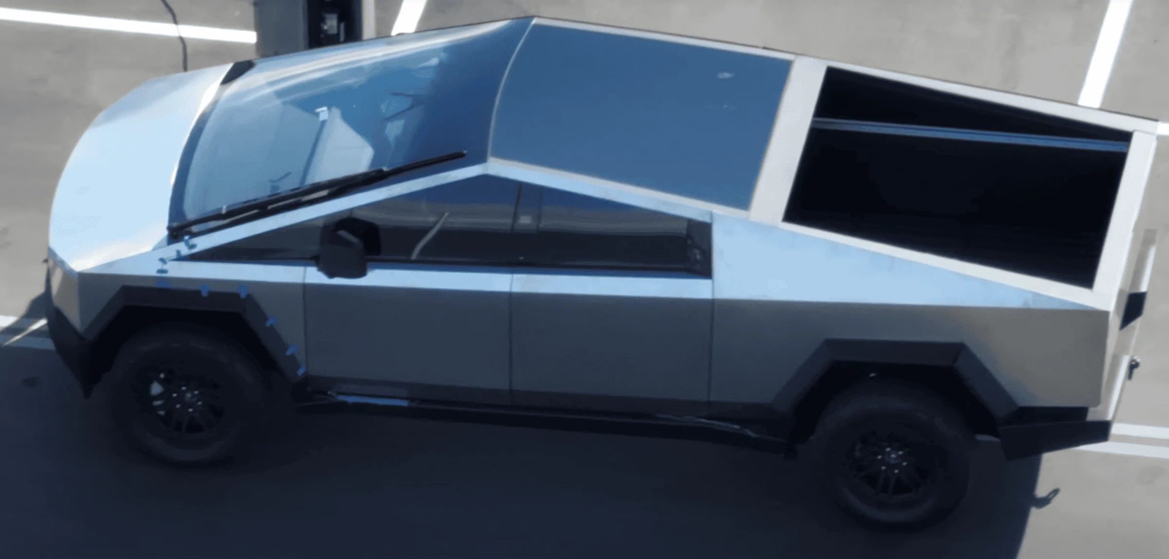 Tesla Cybertruck ? [Update: NOT Production Wiper] New Cybertruck design spied! Shortened front, no door handles, side mirrors, curved windshield glass! [Dec. 10] CT Octopus Doors