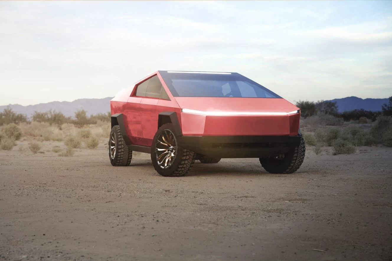 Tesla Cybertruck Would Cybertruck Look Good with Chrome Wheels / Rims - Scale Preview frontquartrose2