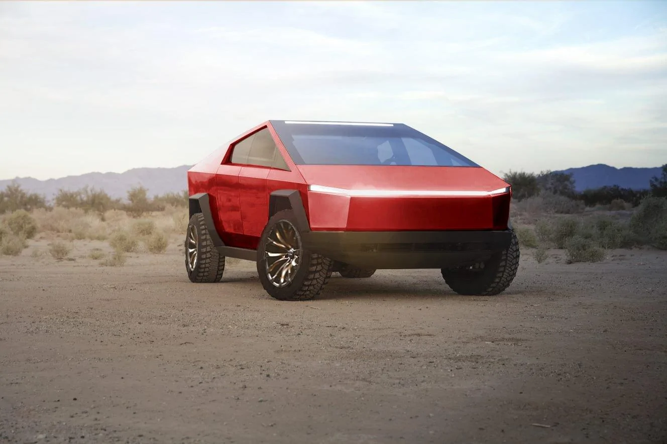 Tesla Cybertruck Would Cybertruck Look Good with Chrome Wheels / Rims - Scale Preview frontquartrose3