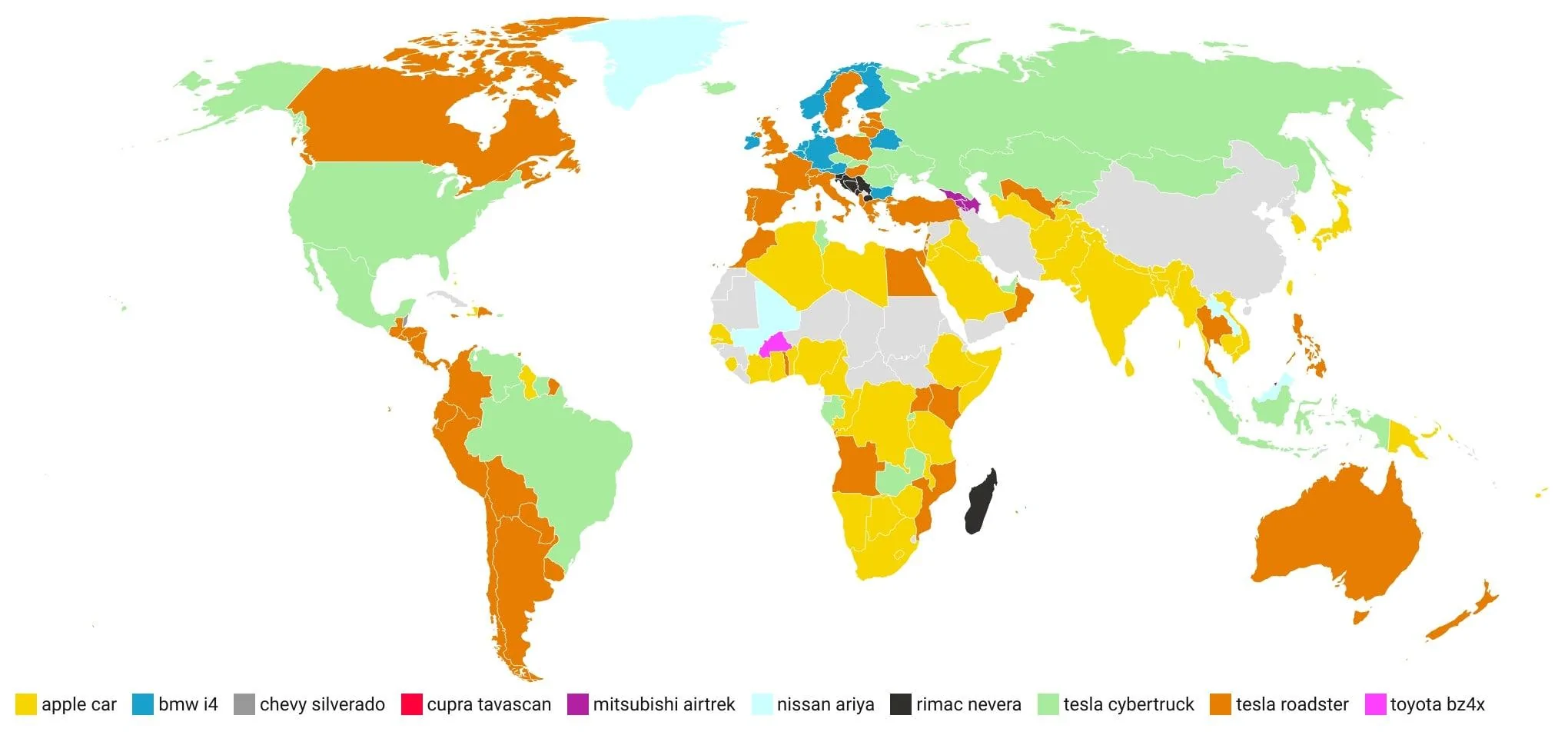 Tesla Cybertruck Cybertruck second most searched EV on Google Every_country_s_most_anticipated_EV_world_map-min