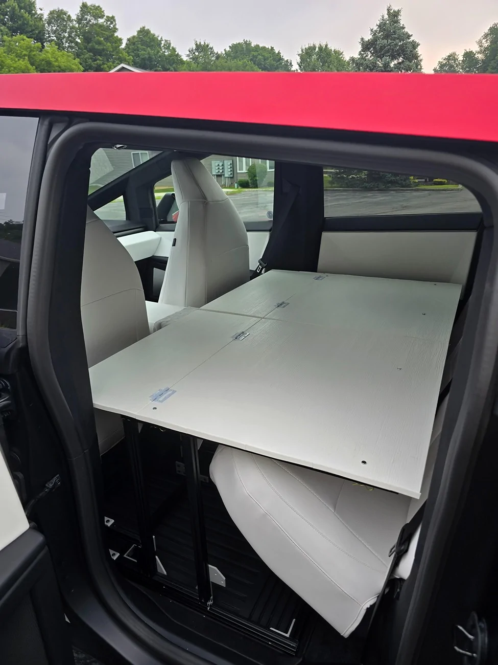 Tesla Cybertruck Camp Mode (DIY sleeping platform) for the Cybertruck cabin! 20250731_164643