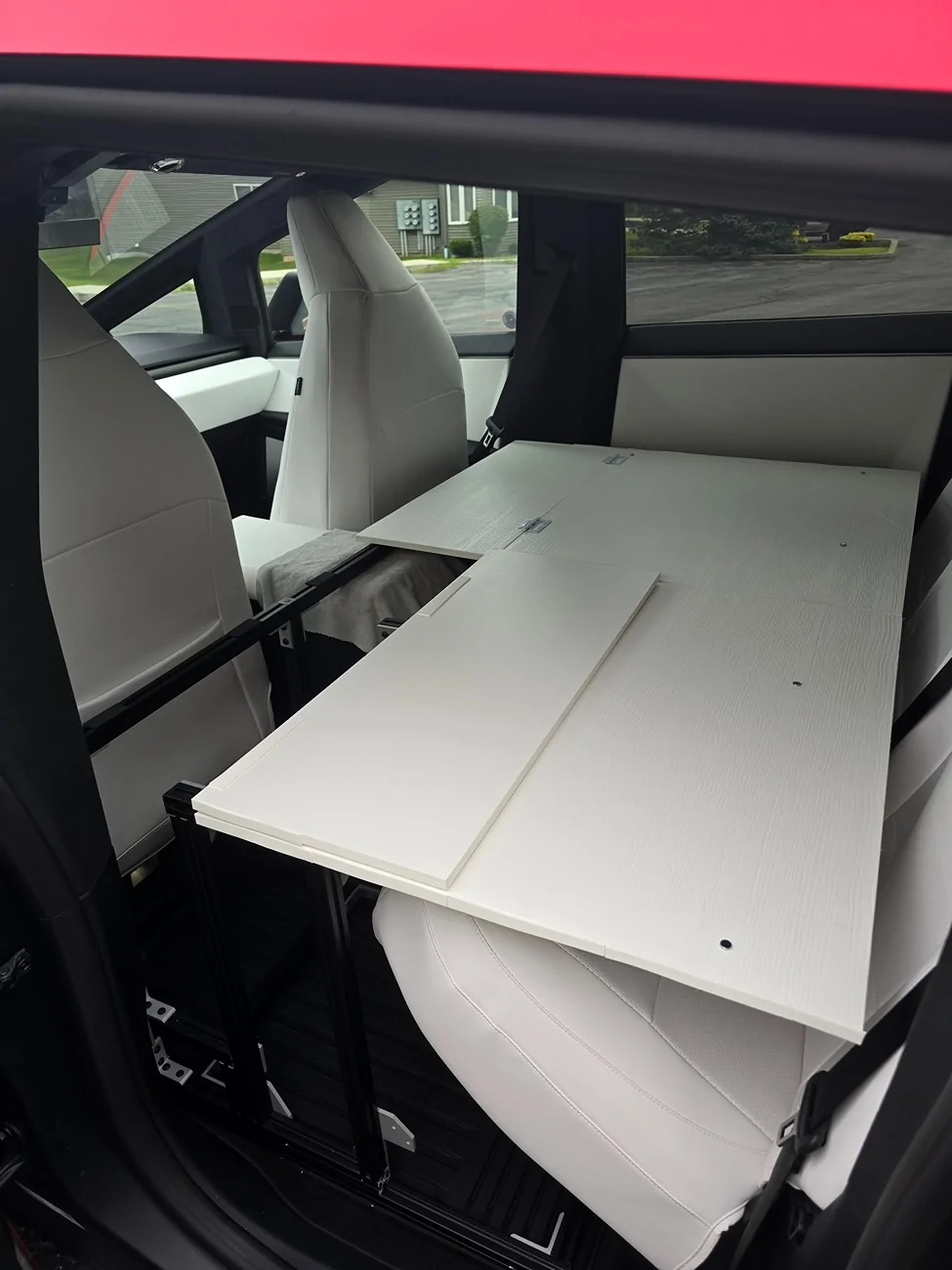 Tesla Cybertruck Camp Mode (DIY sleeping platform) for the Cybertruck cabin! 20250731_164654