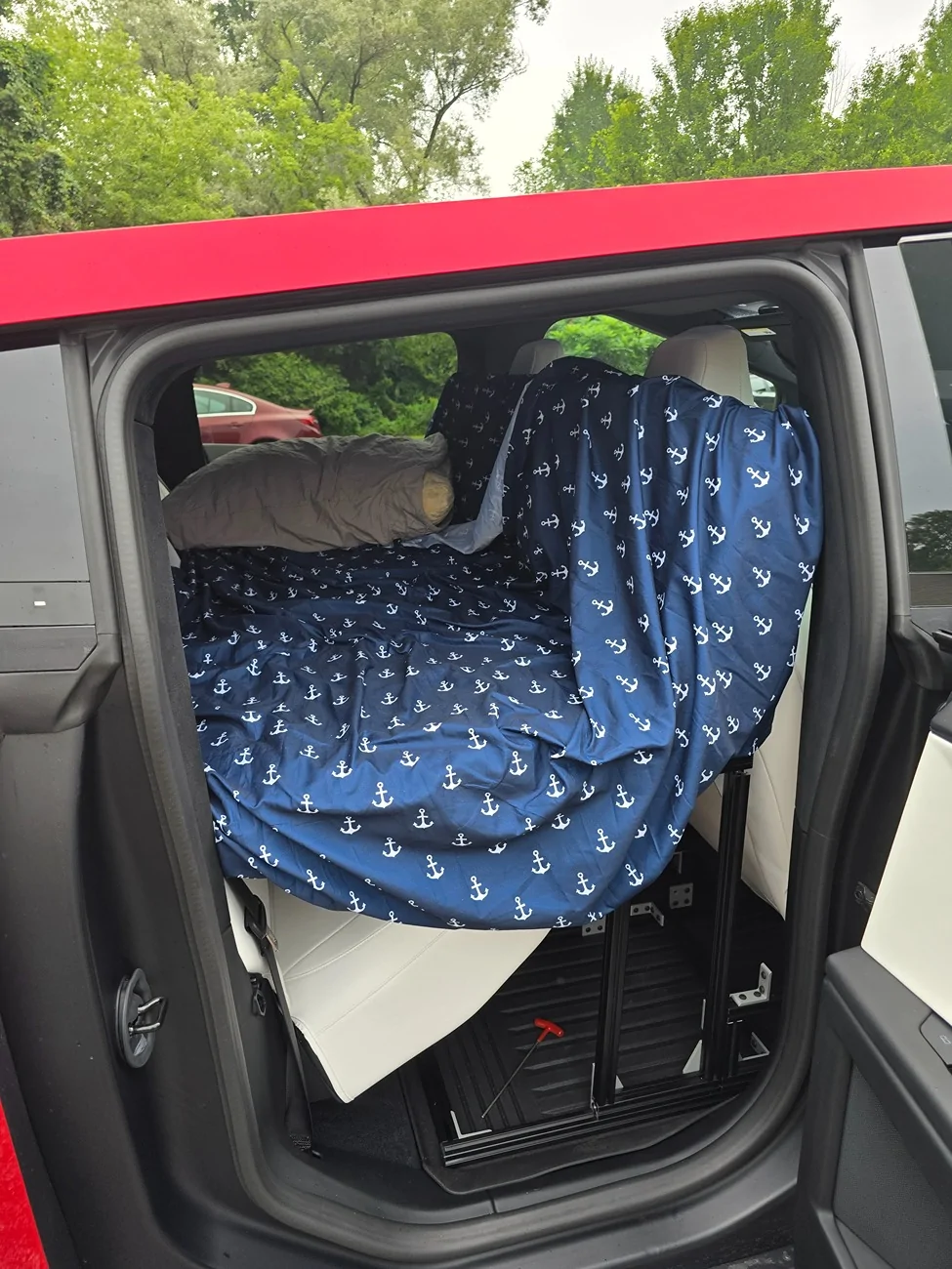 Tesla Cybertruck Camp Mode (DIY sleeping platform) for the Cybertruck cabin! 20250731_172528