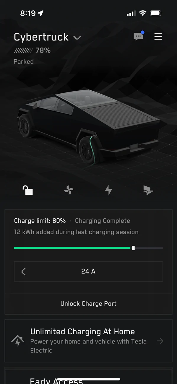 Tesla Cybertruck Charge limit 80, Wake Up to 78. Wtf? IMG_8949