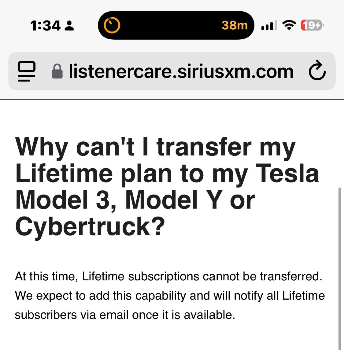 Tesla Cybertruck SiriusXM Lifetime subscriptions being denied for Cybertruck IMG_0843