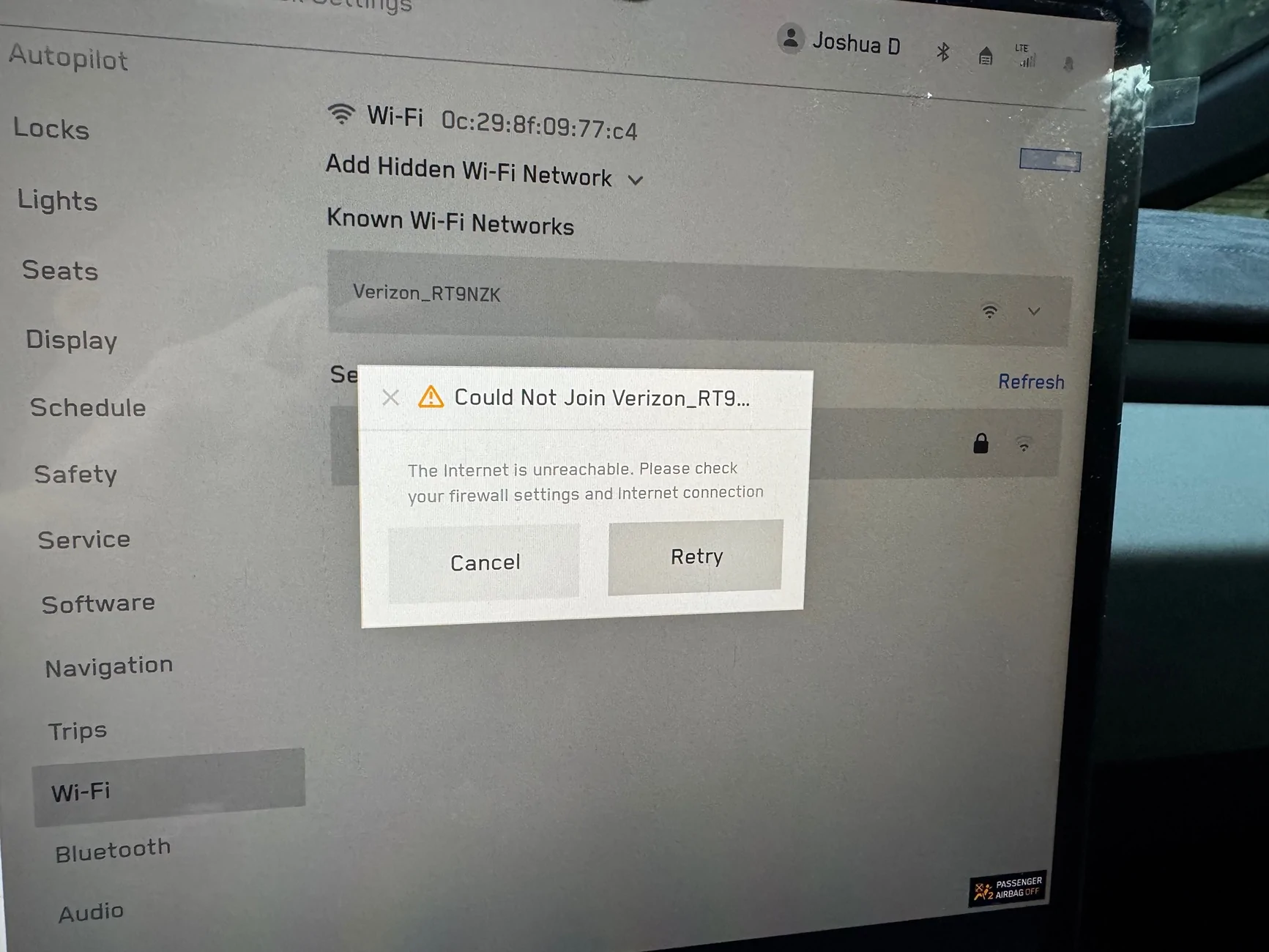 Tesla Cybertruck WiFi issues. IMG_4691