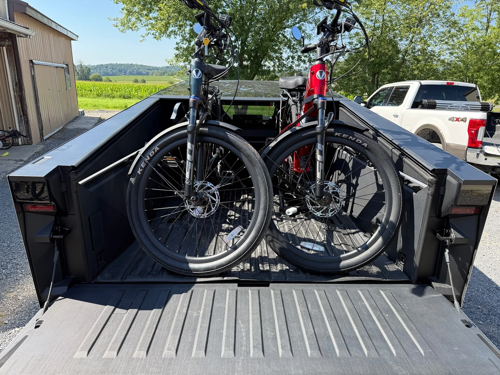 Tesla Cybertruck Mounting 2 e-bikes inside Cybertruck bed & closing tailgate: success and what size e-bikes fit IMG_6284