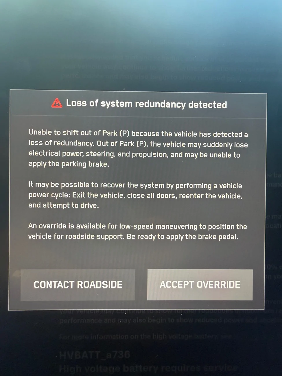 Tesla Cybertruck My CT got the dreaded Alert Screen of Death: Loss of system redundancy detected IMG_3841