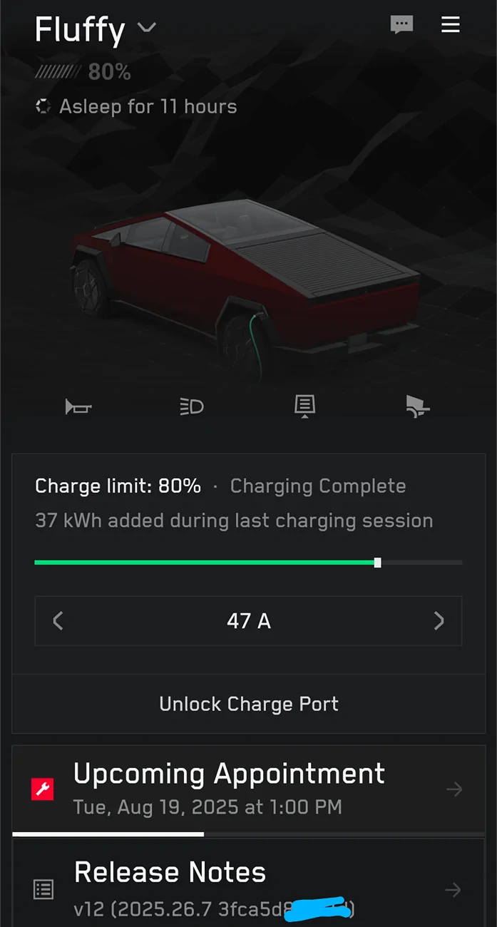 Tesla Cybertruck 2025.26.7 update available for me, minor fixes only 1000015062