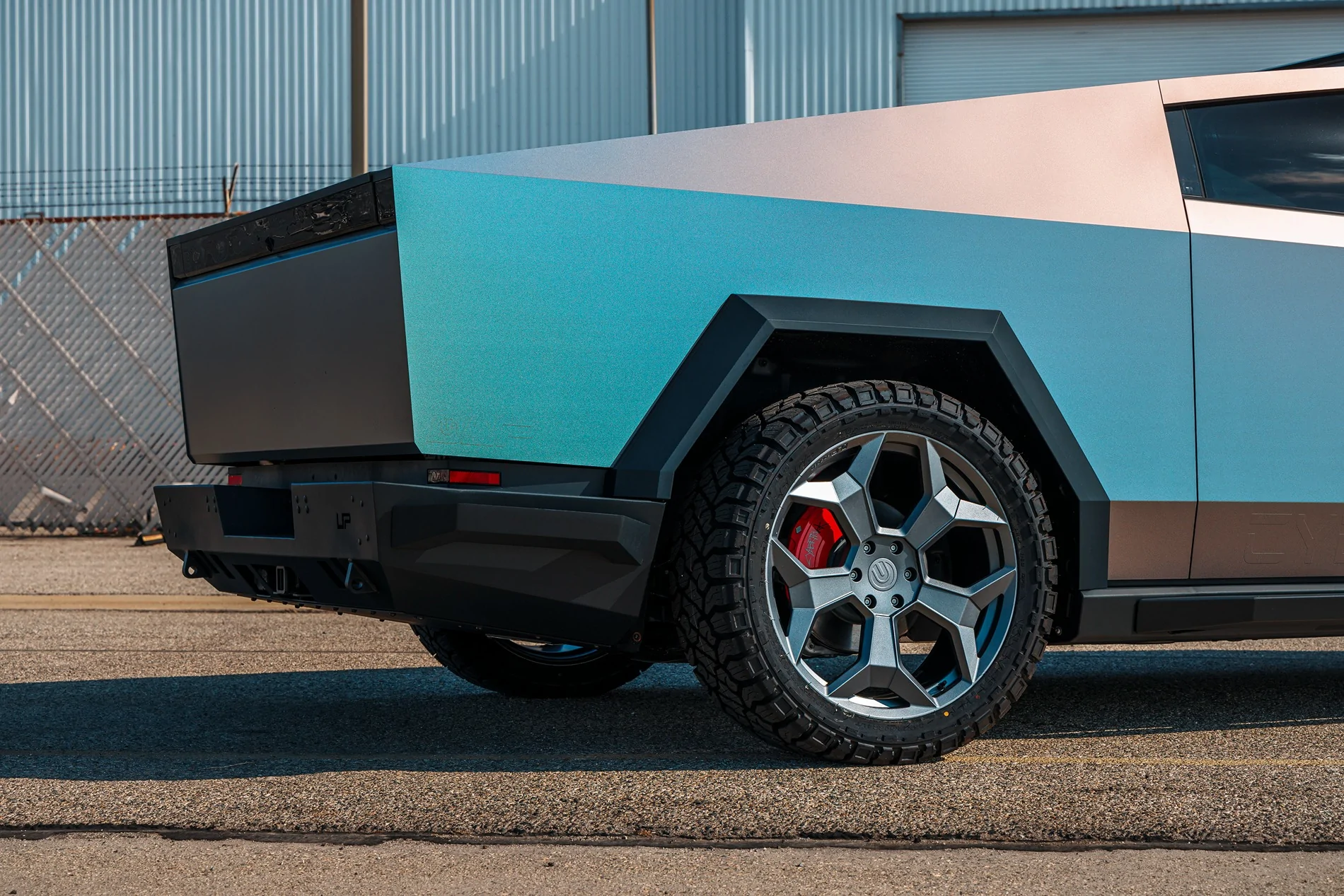 Tesla Cybertruck *** NEW PRODUCT *** Unplugged Performance - CYBRSPOKE Wheels Tesla Cybertruck UP Forged CYBRSPOKE 24-Inch Satin Black Wheels and UP INVINCIBLE Steel Bum