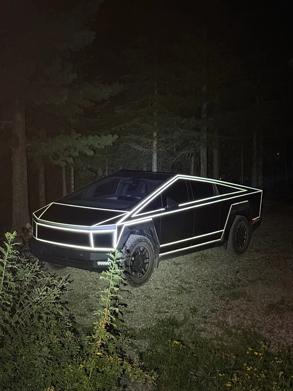Tesla Cybertruck TRON stripes over gloss black wrap and PPF Tron2