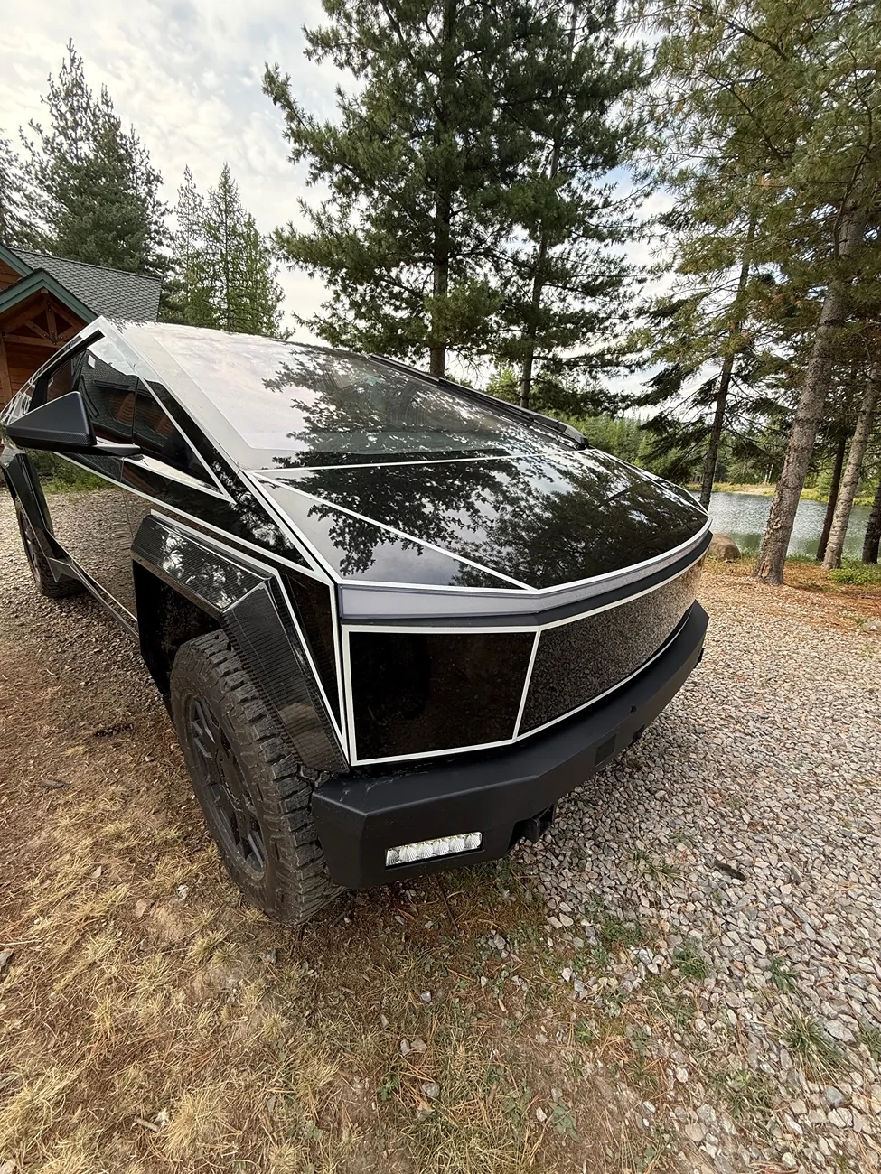 Tesla Cybertruck TRON stripes over gloss black wrap and PPF TronDaytime2