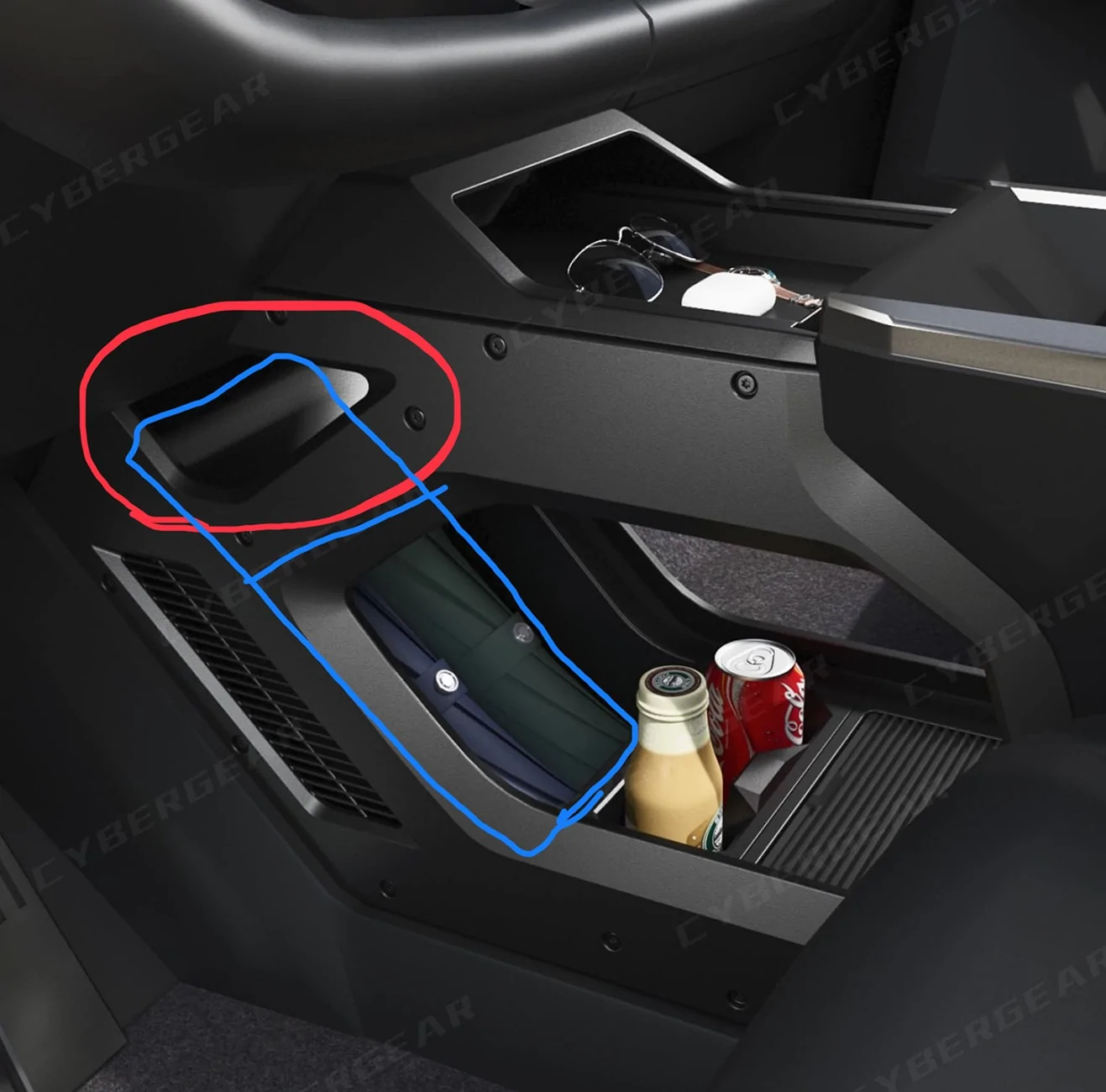 Tesla Cybertruck [Center Console Organizer Shelf] Cybertruck Interior Storage Expansion Kit (Cybergear) IMG_4535