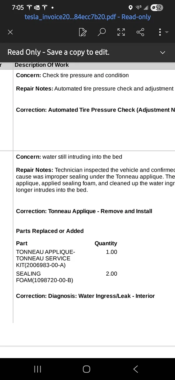 Tesla Cybertruck Tesla "Fast Pass" - New quick return service pass for addressing intermittent problems. Screenshot_20250901_190509_Word