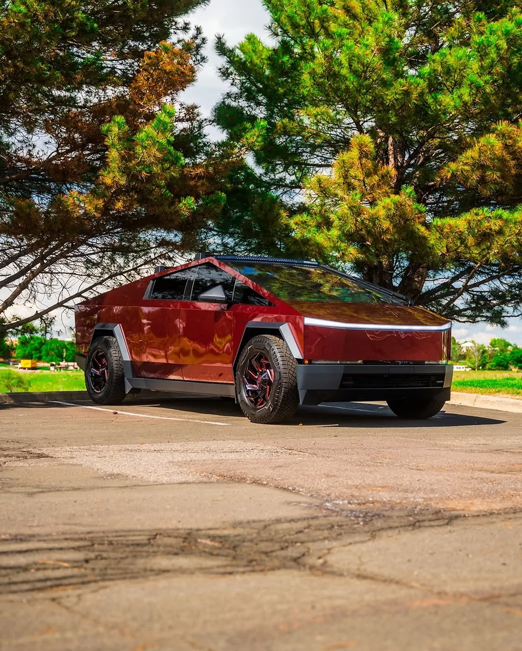 Tesla Cybertruck Pure PPF Metallic Redhood Cybertruck by Mile High Customs SaveClip.App_542416370_18396229969188927_1669681292649502107_n