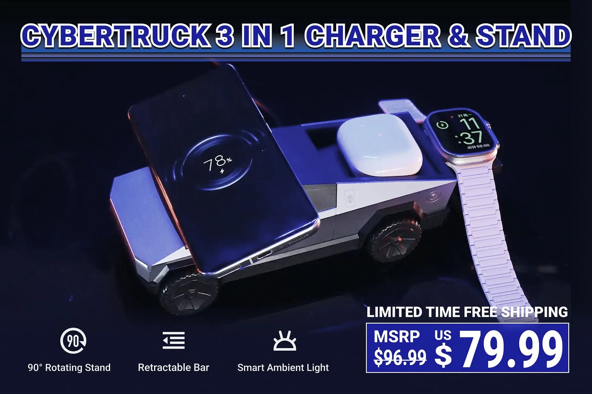 Tesla Cybertruck Cybertruck 3-in-1 Wireless Charger Stand Now Available! [Cybergear] 1756992069999-v