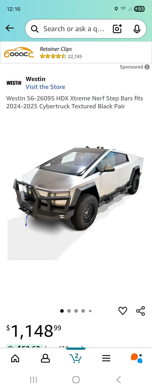 Tesla Cybertruck Nevermind the nerf bars (Westin bumper) Screenshot_20250908_001643_Amazon Shopping