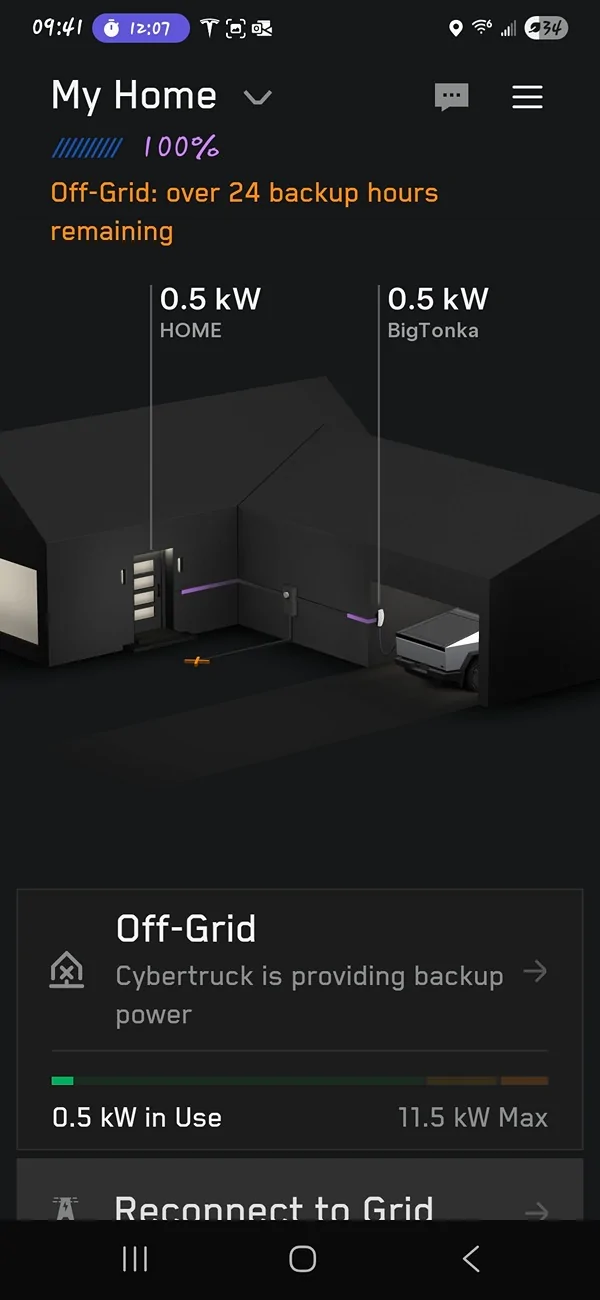 Tesla Cybertruck 20 Minute Cybertruck V2H transfer test: Graphics Screenshot_20250908_094122_Tesla