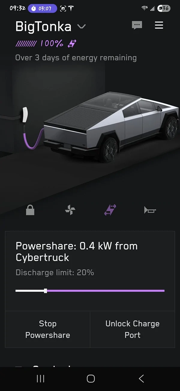 Tesla Cybertruck 20 Minute Cybertruck V2H transfer test: Graphics Screenshot_20250908_093221_Tesla
