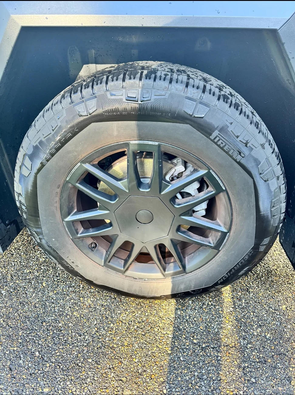 Tesla Cybertruck Core wheel covers damaged wheels IMG_7317