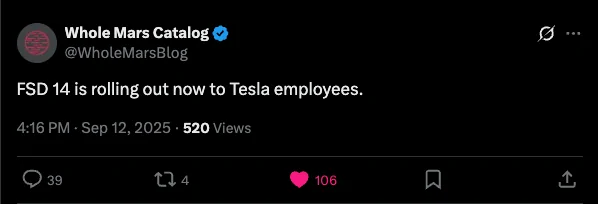 Tesla Cybertruck FSD 14 now rolling out to employees Screenshot 2025-09-12 at 4.53.39 PM