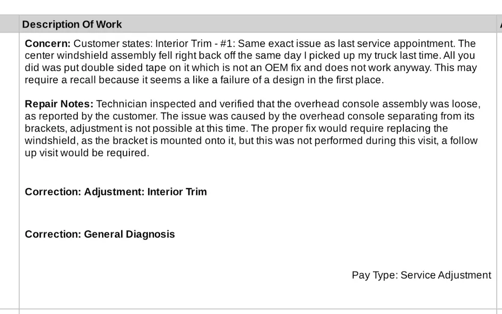 Tesla Cybertruck Fix for loose overhead console assembly (where magnetic sunvisors attach) 1758174871969-ut