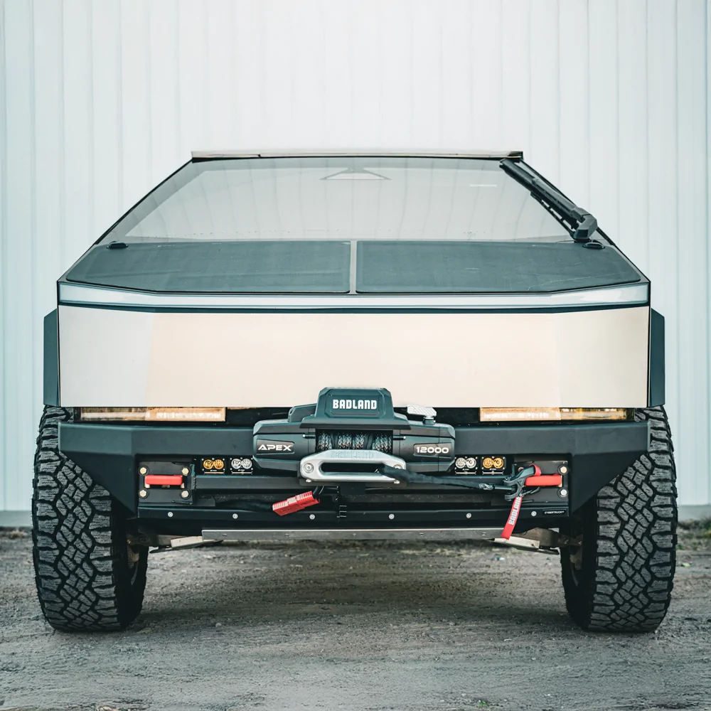 Tesla Cybertruck Looking for a mounted winch solution - ideas welcome and wanted! tesla cybertruck rubicon Xpedition Offroad heavy duty front bumper-4