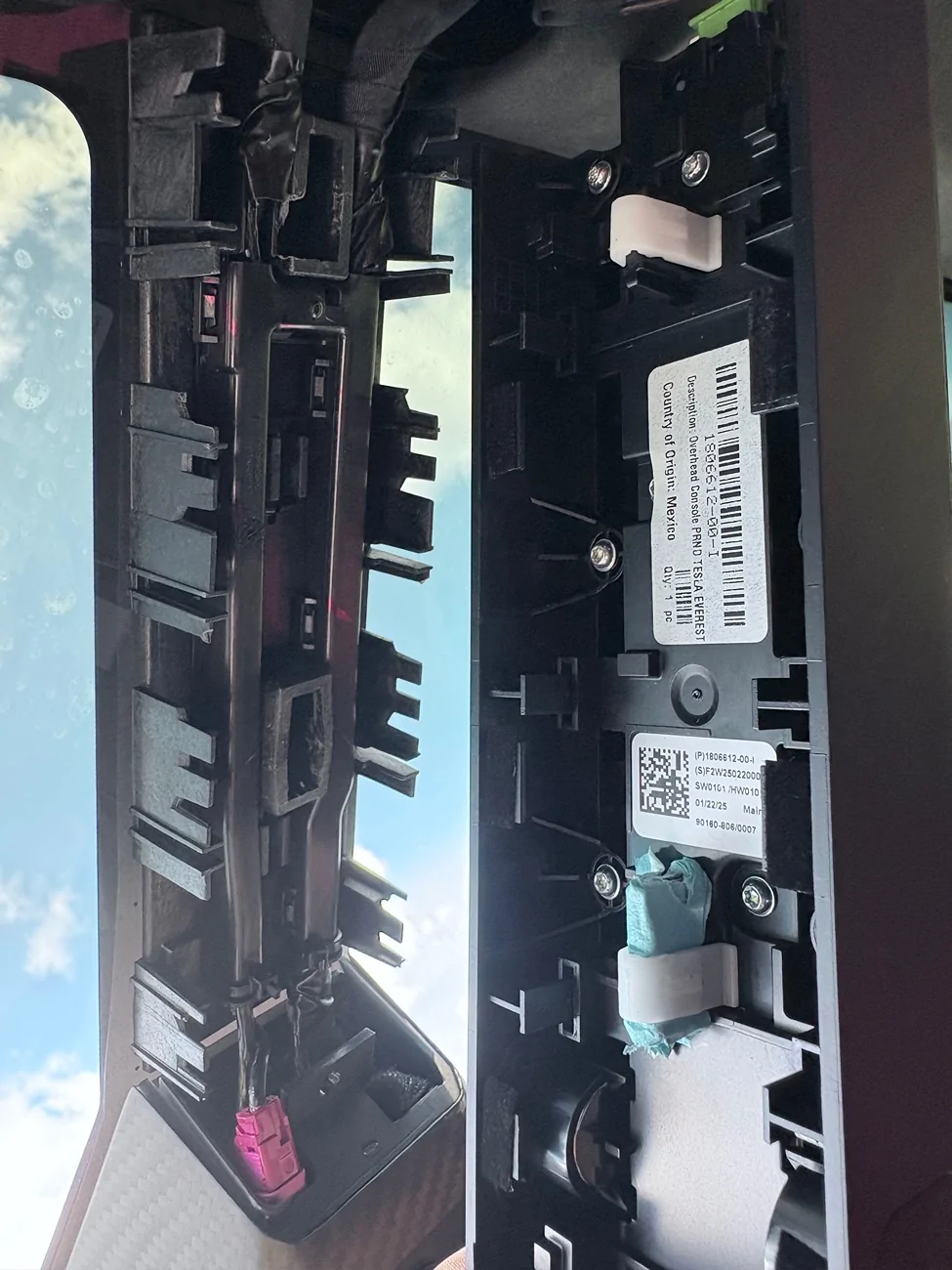 Tesla Cybertruck Fix for loose overhead console assembly (where magnetic sunvisors attach) IMG_2560