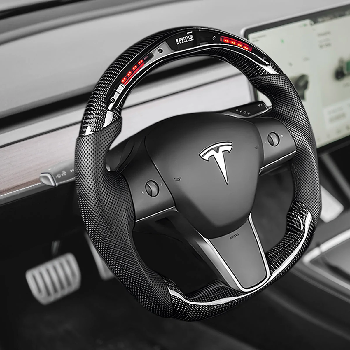 Tesla Cybertruck Launch & Giveaway: Cybertruck Blind Spot Alert LED Safety & Ambient Lighting + Exclusive Promo Code led-carbon-fiber-steering-wheel-with-lights-for-tesla-model-3-ystyle-4-599845