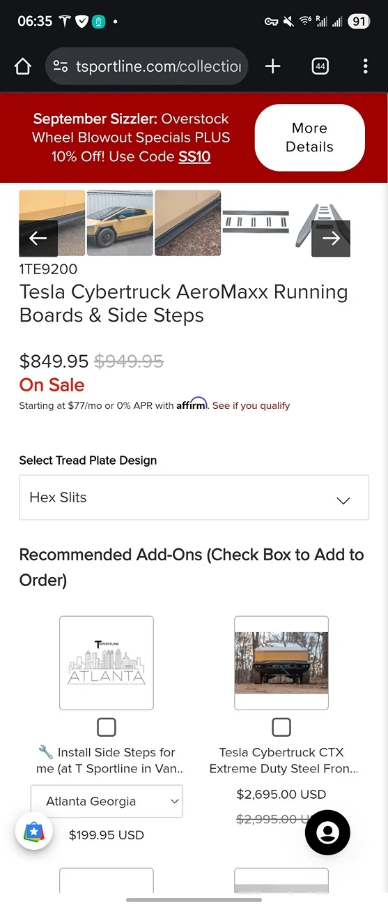 Tesla Cybertruck New AeroMaxx Running Boards for Cybertruck -- By T Sportline - Made in USA 582157