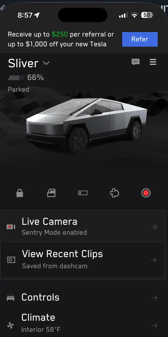 Tesla Cybertruck Turning on Low Power Mode Remotely Screenshot 2025-09-28 at 8.57.16 AM