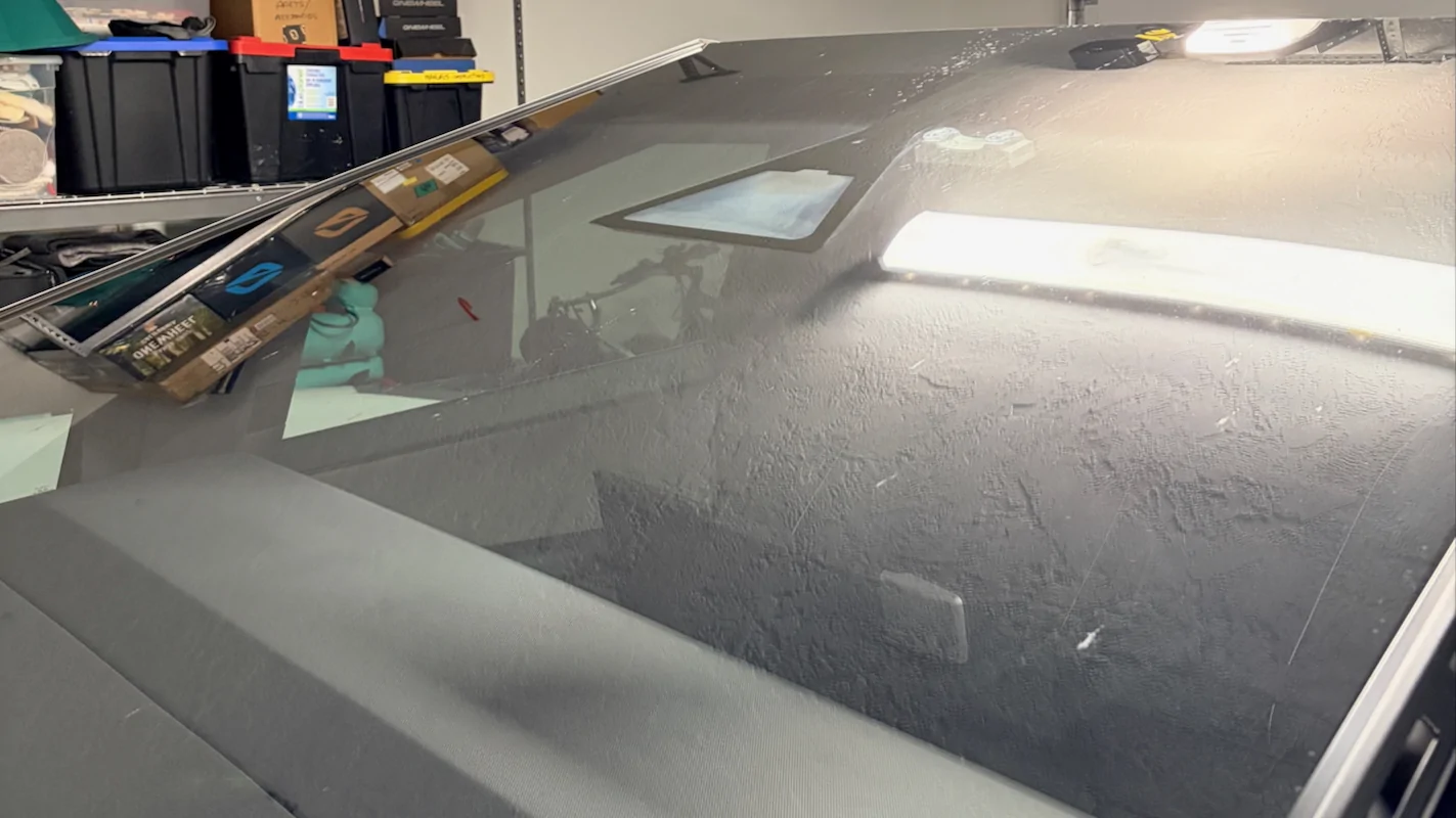 Tesla Cybertruck Windshield fog/off-gassing IMG_0053