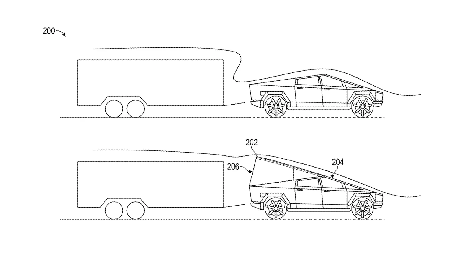 Tesla Cybertruck Tesla patents inflatable aerodynamic bed airbag to improve Cybertruck towing range tesla-inflatable-aero-device-patent-imag