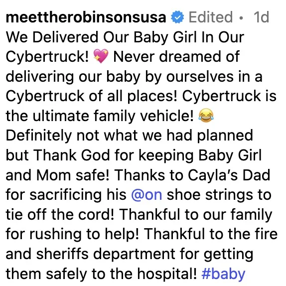 Tesla Cybertruck Baby delivered in Cybertruck, the ultimate family vehicle 👼🏻 Screenshot 2025-10-03 at 6.28.28 AM